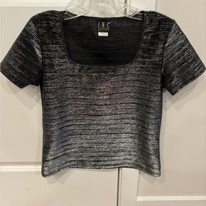 Metallic silver/black cropped shirt - S